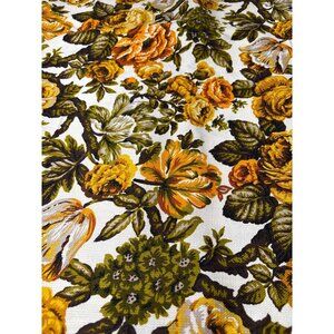 Vtg Floral Fabric Yellow Rose Print 18"x48" Upholstery Canvas Sewing Retro Style